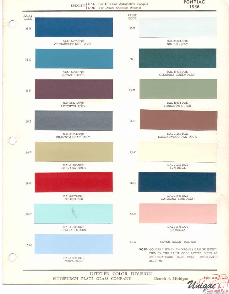 1956 Pontiac Paint Charts PPG 1